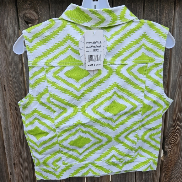Cristal Vogue Green and White Geometric Vest Girls Size M - Picture 11 of 15
